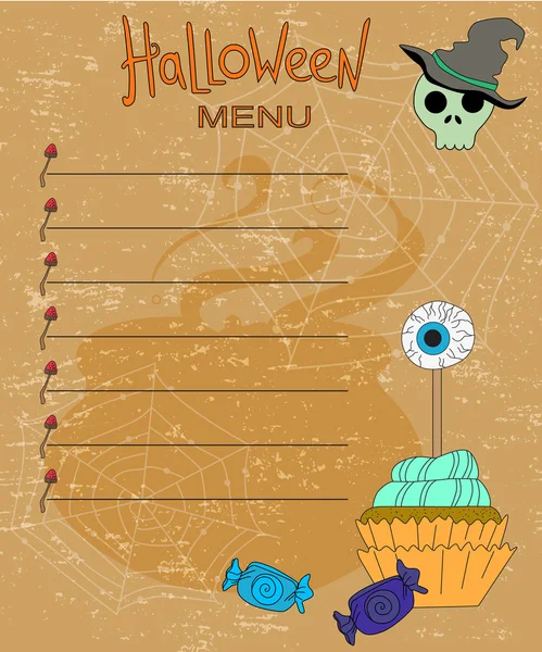 Menú de Halloween, fondo vintage para menú de fiesta temática — Archivo Imágenes Vectoriales