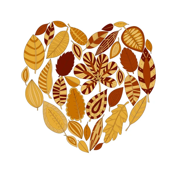Colorful decorative heart-shaped leaves, autumn background — Stock Vector