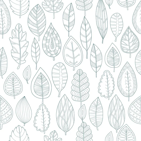 Seamless pattern with linear leaves on a white background — Stock Vector