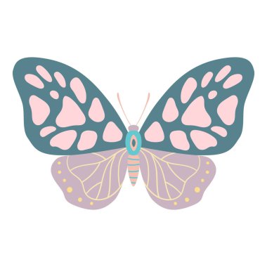 Kelebek beyazı izole etti. Düz stil. Vektör illüstrasyonu