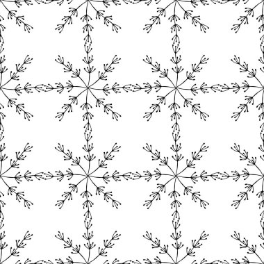 Karalama kar taneleriyle kusursuz desen. El çizimi çiçek elementleri