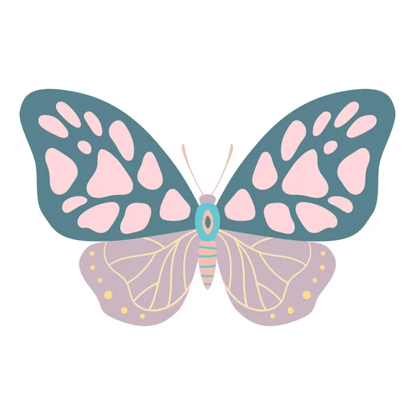 Метелик Ізольований Білому Плоский Стиль Векторні Ілюстрації — стоковий вектор