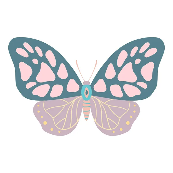 Mariposa Aislada Blanco Estilo Plano Ilustración Vectorial — Vector de stock