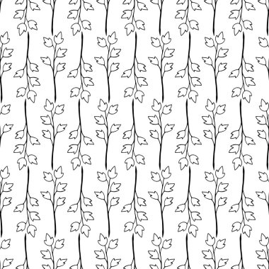 El çizimi çiçekler, dallar, yapraklar, bitkiler, otlar. Dalı olan klasik dikişsiz desen.