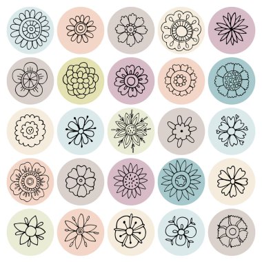 El Çizimi Simgeleri. Hikaye Kapakları. Yumuşak çiçek baskıları güzellik, moda veya kişisel blog için mükemmel olacak