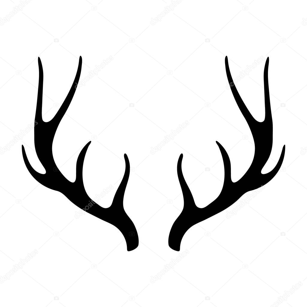Deer antlers silhouette isolated on white background. Horns icon