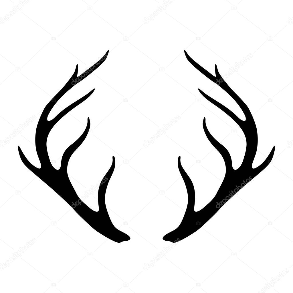 Deer antlers silhouette isolated on white background. Horns icon