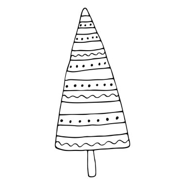 Elle çizilmiş Noel ağacı beyaza izole edilmiş. Sosyal medya hikayesi ve özetler için kış ikonu çiz