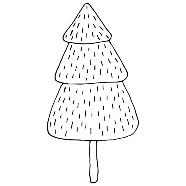 Handgezeichneter Weihnachtsbaum Isoliert Auf Weiß Handgezeichnete Kritzelskizze Mit Tinte Für — Stockvektor
