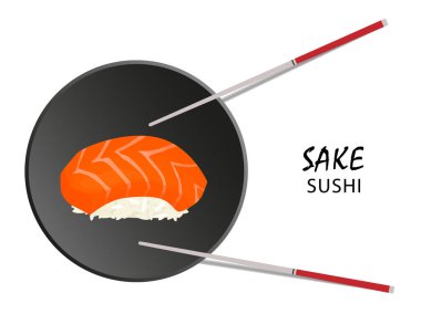 Sake suşi rulosu, Asya yemeği, düz stil. Beyazda izole edilmiş