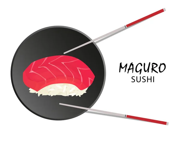 Rollo Sushi Maguro Comida Asiática Estilo Plano Aislado Sobre Blanco — Vector de stock