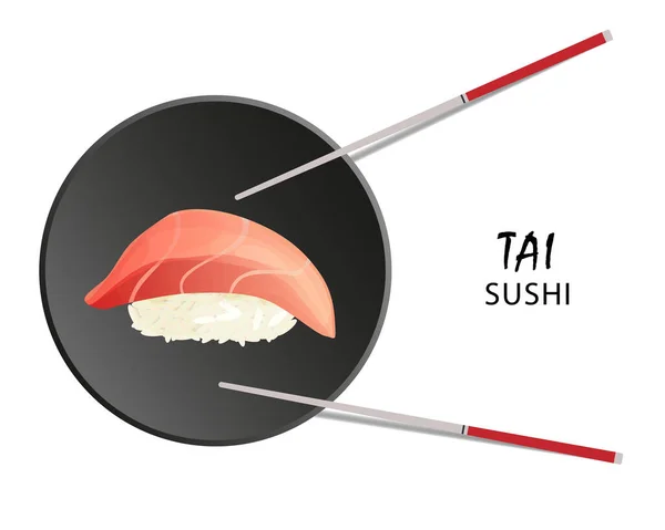 Tai Sushi Roll Asiatisches Essen Flacher Stil Isoliert Auf Weiß — Stockvektor