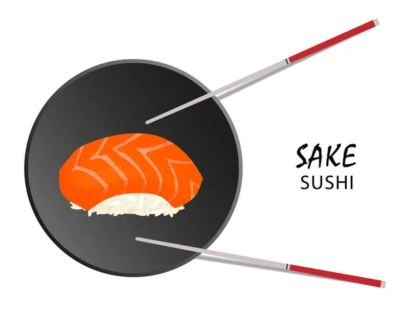 Rollo Sushi Sake Comida Asiática Estilo Plano Aislado Sobre Blanco — Vector de stock