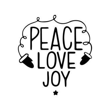 Elle çizilmiş Noel Mektubu. El çizimi harfler, barış, sevgi, neşe. Beyaz üzerine izole edilmiş vektör illüstrasyonu