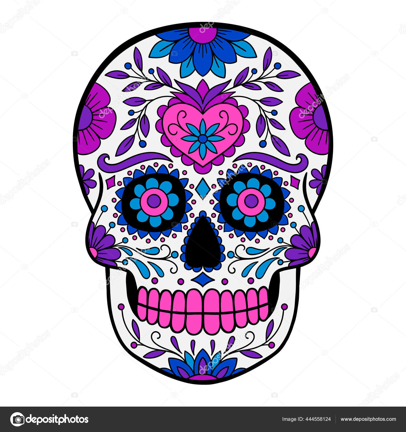 Colorful Purple Floral Mexican Day of the Dead Skull Candle - Colorful  Purple Floral Skull