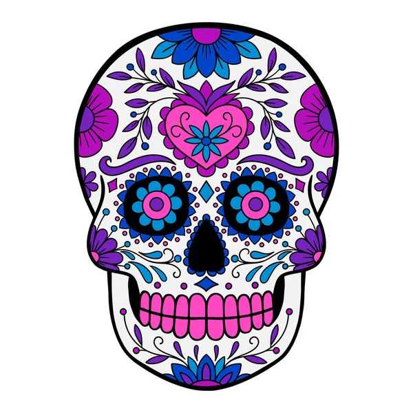 Día Los Muertos Colorido Cráneo Con Adorno Floral Cráneo Azúcar — Archivo Imágenes Vectoriales