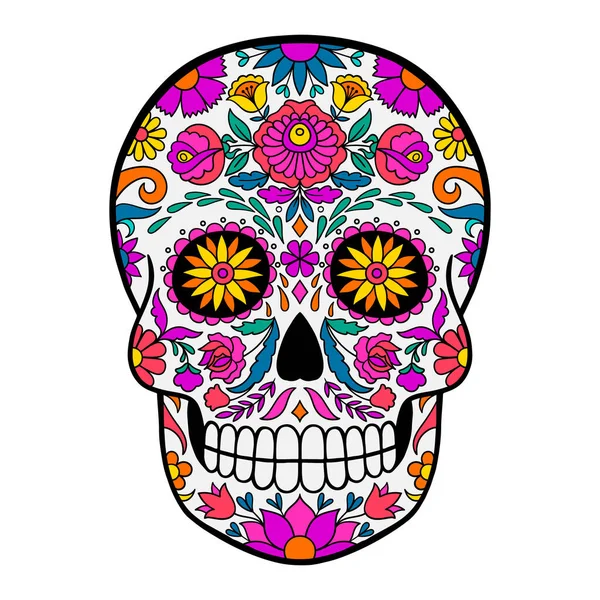 Día Los Muertos Colorido Cráneo Azúcar Cráneo Azúcar Mexicano Colorido — Vector de stock