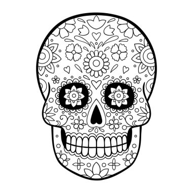Şeker kafatası boyama sayfası. Çiçek süslemeli Ölü Şeker Kafatası Günü