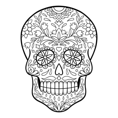 Mexican skull. sugar skull, day of death vector illustration. black and white sugar skull
