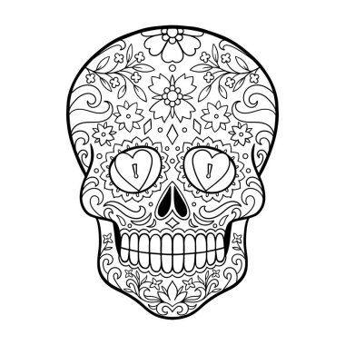 sugar skull, day of death vector illustration. black and white sugar skull
