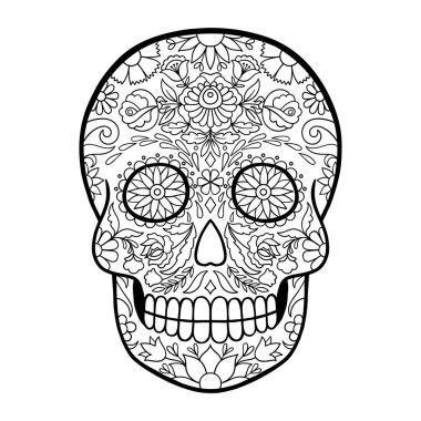 Ölü Şeker Kafatası Dövmesi Günü. siyah ve beyaz şeker kafatası