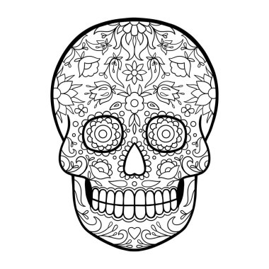 Mexican sugar skull, Dia de los Muertos. Sugar Skull With Doodle Floral Pattern