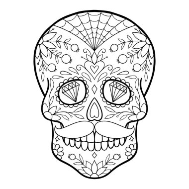 Mexican sugar skull, Dia de los Muertos. Mexican skull. Coloring page