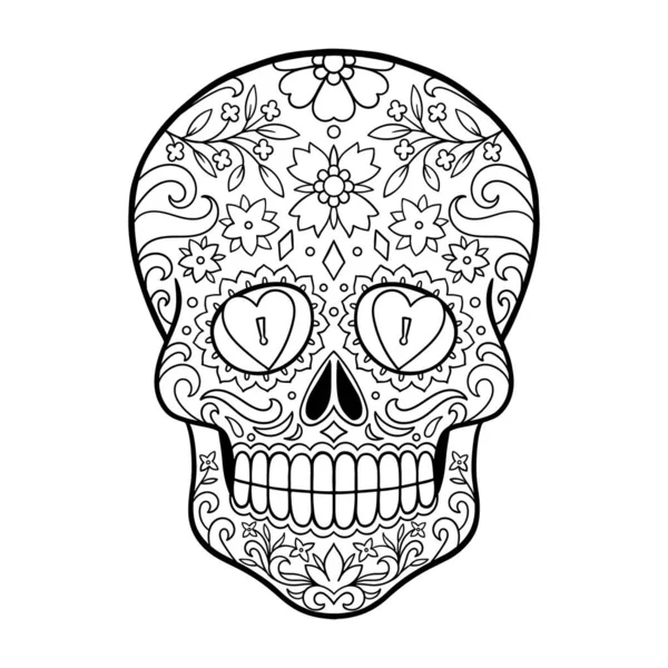 sugar skull, day of death vector illustration. black and white sugar skull