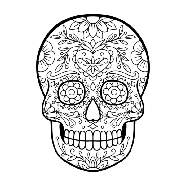 Day Dead Sugar Skull Tattoo Mexican Skull Coloring Page — Stock Vector