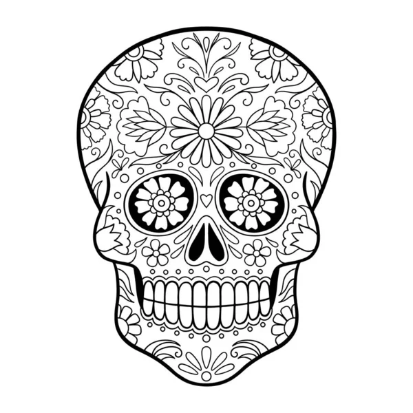 Mexican Sugar Skull Dia Los Muertos Sugar Skull Doodle Floral — Wektor stockowy