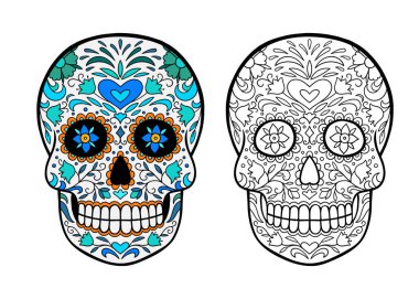 Şeker kafatası boyama sayfası. Meksika Ölüler Günü
