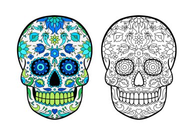 Şeker kafatası boyama sayfası. Çiçek desenli Şeker Kafatası