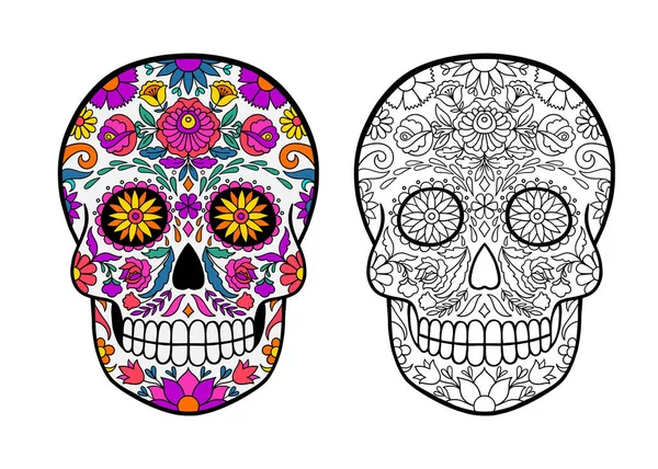 Página Para Colorear Calavera Azúcar Halloween — Vector de stock