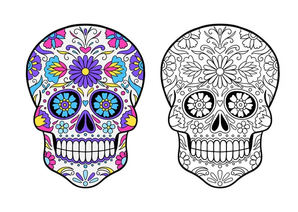 Mexican Sugar Skull Coloring Page — Stock Vector