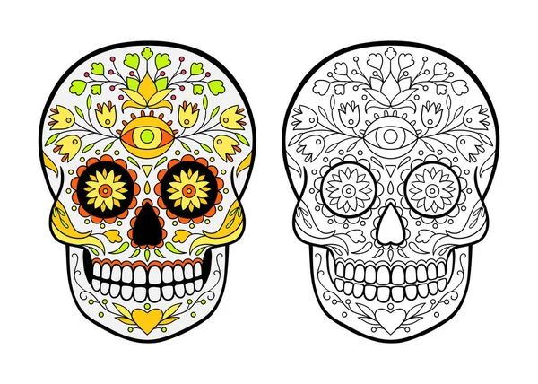 Sugar Skull Coloring Page Mexican Festival — Stock Vector