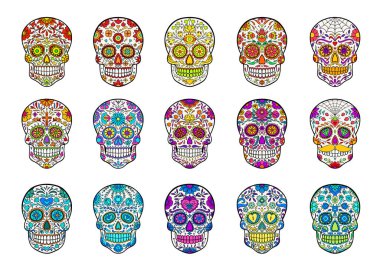 El çizimi şeker kafatasları. Meksika Ölüler Günü için Meksika kurukafa koleksiyonu