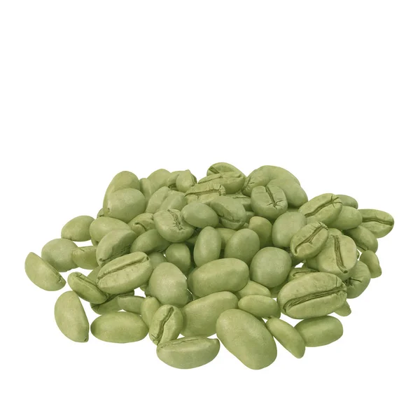 绿色咖啡豆在白色上分离 3D插图 — 图库照片