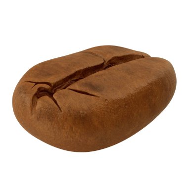 Kahve çekirdeği yakın plan, beyaz arkaplanda 3 boyutlu görüntüleme