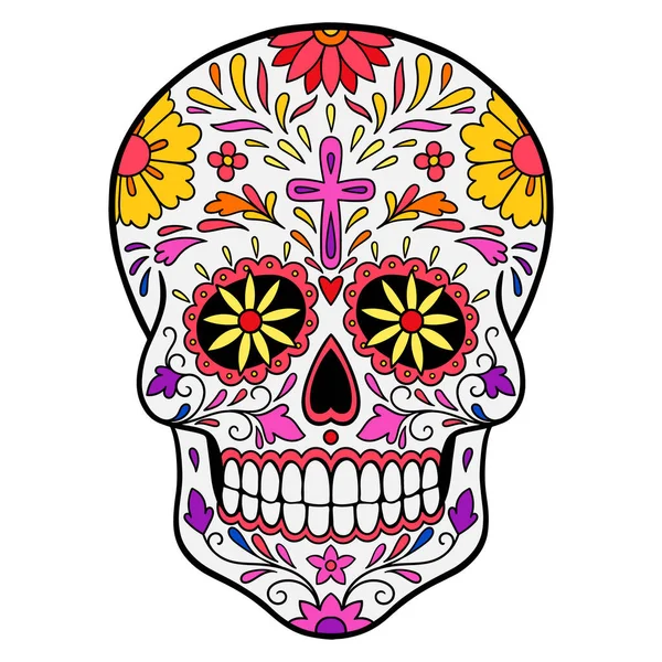 Cráneo Azúcar Calavera Cráneo Azúcar Mexicano Colorido — Vector de stock