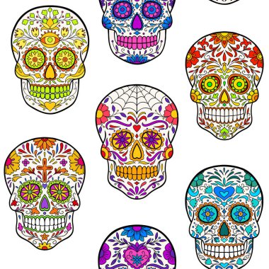 Şeker kafataslarıyla cadılar bayramı kusursuz deseni