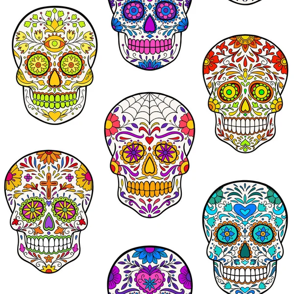 Halloween Seamless Pattern Sugar Skulls — Stock Vector