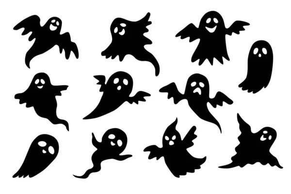 Set Ghosts Collection Ghosts Halloween Set Black Ghosts Silhouettes Isolated — Stock Photo, Image