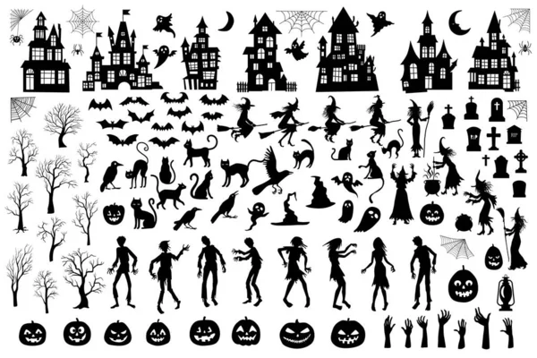 Set Silhouettes Halloween White Background — Stock Vector