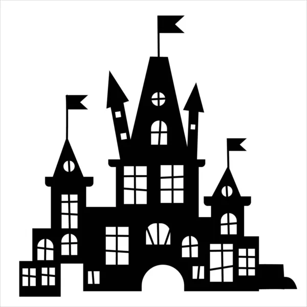 Silhouette Castle Halloween Hounted House — Stock Vector