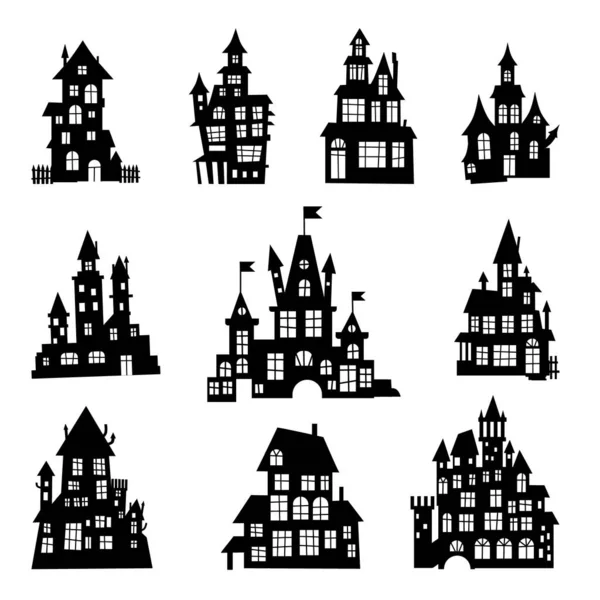 Gruselige Silhouette Des Schlosses Halloween Designkollektion Für Geisterschloss Silhouetten — Stockvektor