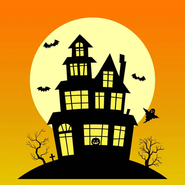 Halloween Background Haunted House Happy Halloween Background Pumpkin Haunted House — Stock Vector