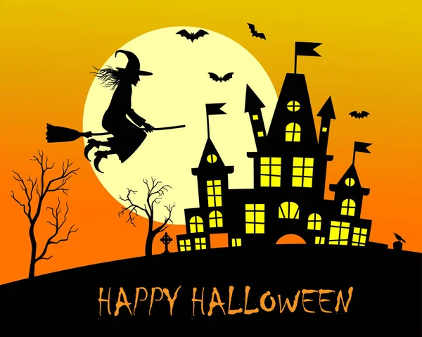 Halloween Hintergrund Mit Geisterhaus Happy Halloween Hintergrund Mit Kürbis Geisterhaus — Stockvektor