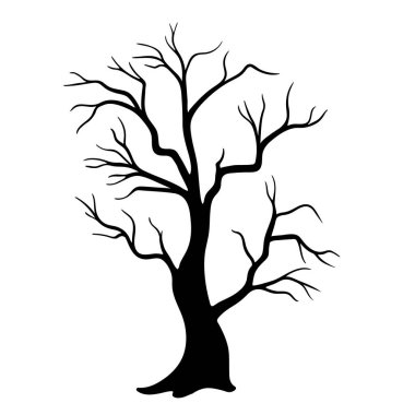Yapraksız Ölü Ağaç. Beyaz arkaplanda siluet ağaçları illüstrasyon tasarımı.