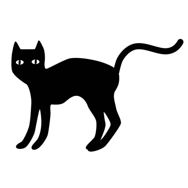 Silhouette Gatto Nero Con Occhi Isolati Sfondo Bianco Silhouette Gatto — Vettoriale Stock
