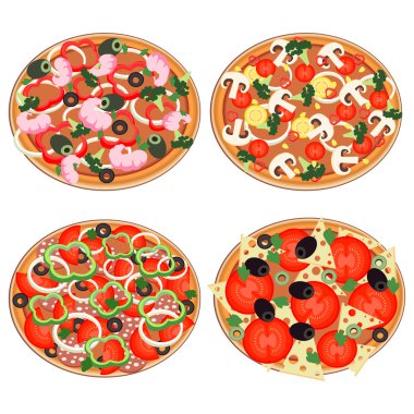 Düz bir tarzda pizza Icon set